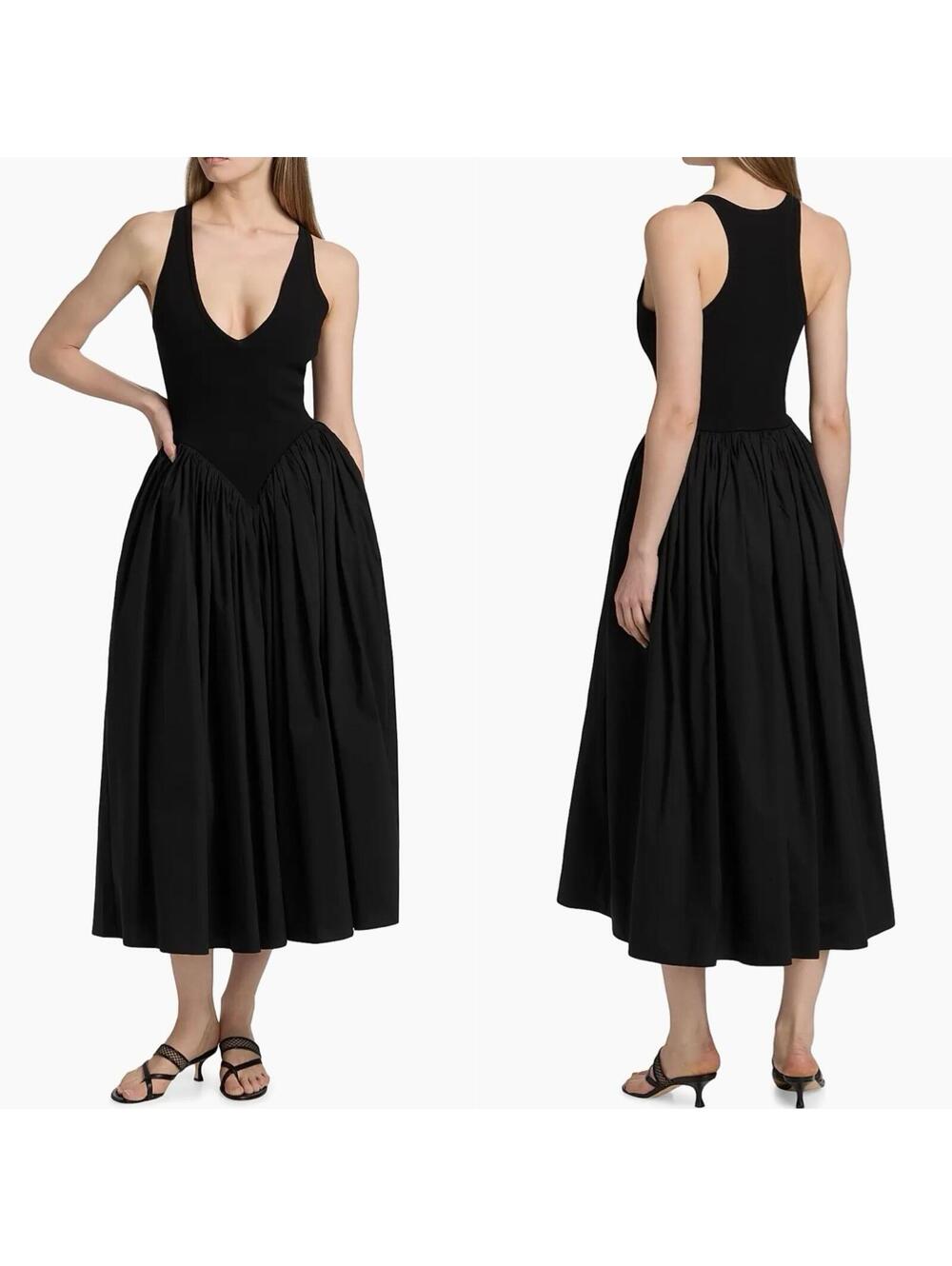 $648 Ronny Kobo Sirinda V-Neck Pleated Fit & Flare Dress w/ Knit Top- SM ***FLAW